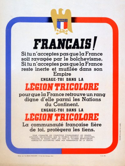 Vichy French Légion Tricolore için işe alım afişi, 1942 by Unbekannt