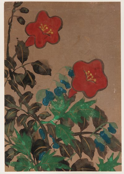 Kırmızı ve mavi çiçekler ve yapraklar, Edo dönemi, 1615-1868. by Unbekannt