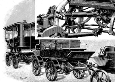 Renards otomobil treni, kaplin sağ üstte ve bir vagon treni gösteriyor, 1904 by Unbekannt