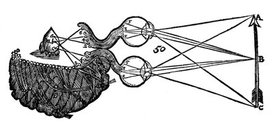 Rene Descartes görme fikri, gözün, optik sinirin ve beynin işlevini gösteren, 1692 by Unbekannt