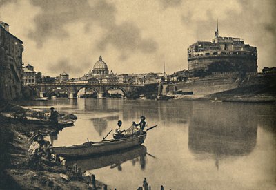 Roma - Tiber - S. Angelo Kalesi ve Köprüsü. Aziz Petrus Kubbesi, 1910 by Unbekannt
