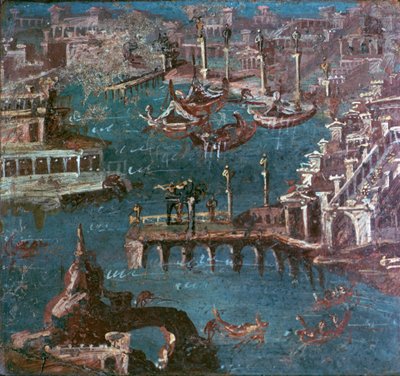 Bir liman sahnesinin Roma duvar resmi by Unbekannt