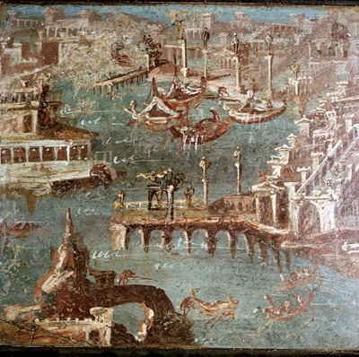 Bir liman sahnesinin Roma duvar resmi, Stabiae, Pompeii, İtalya yakınlarındaki by Unbekannt