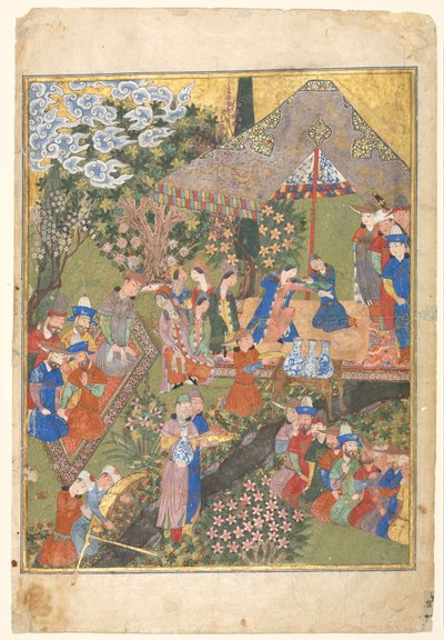 Bir Manzarada Kraliyet Resepsiyonu, çift sayfalı ön kapaktan sağ yaprak..., 1444. by Unbekannt