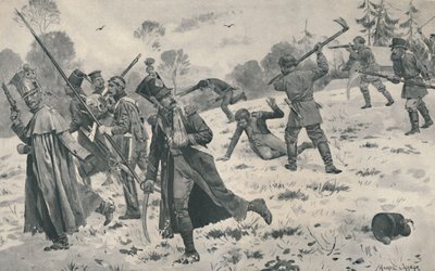 Rus Köylüleri, Fransız Geride Kalanlara Saldırıyor, 1812, 1896 by Unbekannt