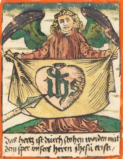 Bir Meleğin Tuttuğu Bez Üzerinde Kutsal Kalpteki Kutsal Monogram, c. 1480. by Unbekannt