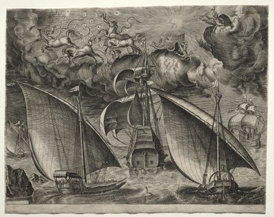 Yelkenli Gemiler: Phaeton ile Silahlı Üç-Master Arkasında Seyir İki Kadırga..., 1561-65. by Unbekannt
