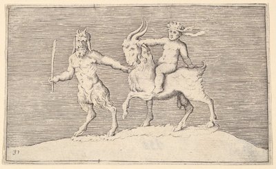 Bir Bebeğin Bindiği Satyr Lider Keçi, yayınlanmış yaklaşık. 1599-1622. by Unbekannt
