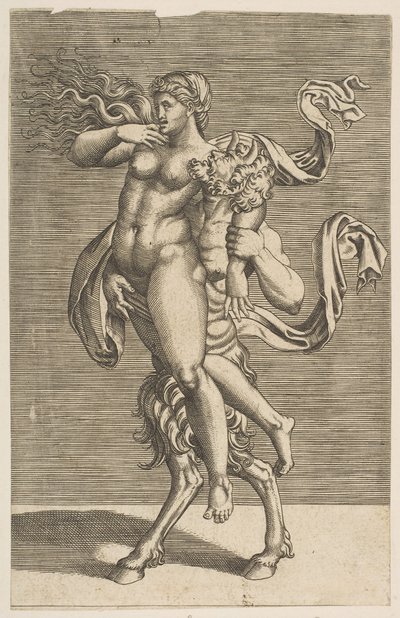 Sağ kolunu tutan bir periyi taşıyan Satyr, M.Ö. 1515-1600. by Unbekannt