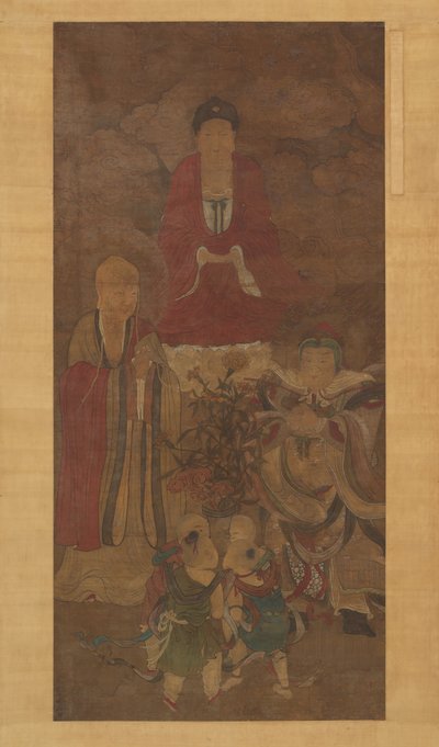 Shakyamuni, göksel kral luohan ve erkek çocuklarla, 17. yüzyılın başlarında. by Unbekannt