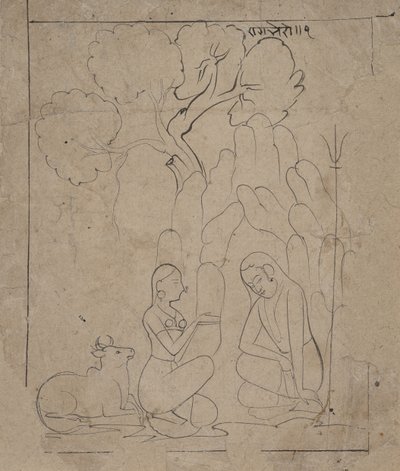 Bir Dağ Mağarasında Shiva ve Parvati, yaklaşık. 1800. by Unbekannt