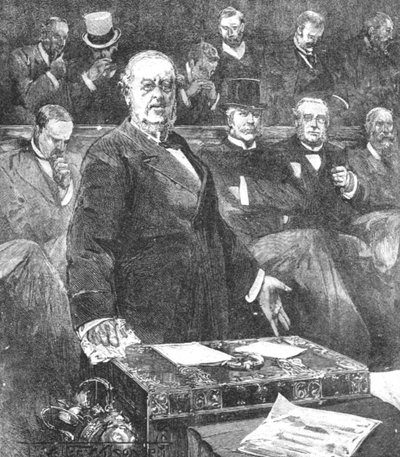 Sir William Harcourt, Lord Roseberys hükümetinin istifasını açıklarken, 1895, 1901. by Unbekannt