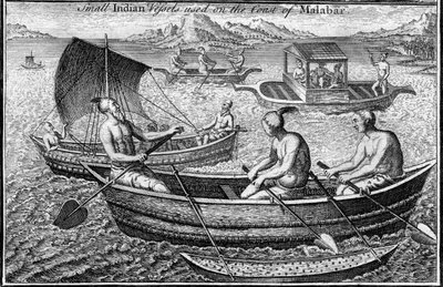Malabar Cochin, Hindistan, 18. yüzyıl sahilinde kullanılan küçük gemi by Unbekannt