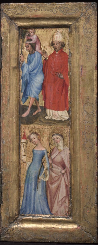 Aziz Christopher ve Aziz Erasmus, Aziz Barbara ve başka bir kadın aziz, c. 1424. by Unbekannt