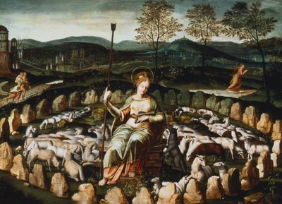 St Genevieve gardant ses moutons St Genevieve sürüsünü izliyor, 16. yüzyıl by Unbekannt