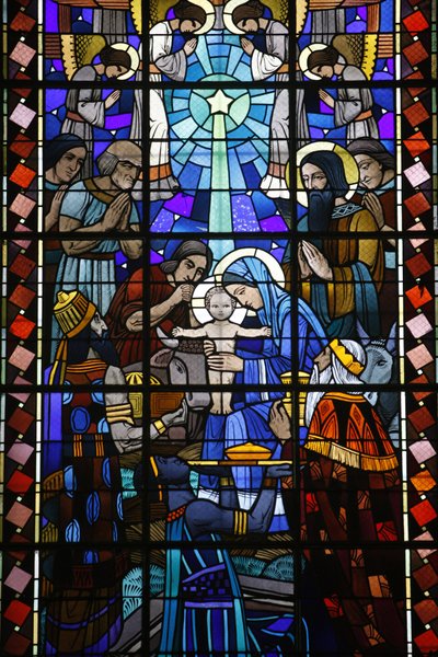 Notre Dame du Rosaire Katolik kilisesinde vitray: Doğuş sahnesi, Saint-Ouen, Fransa by Unbekannt