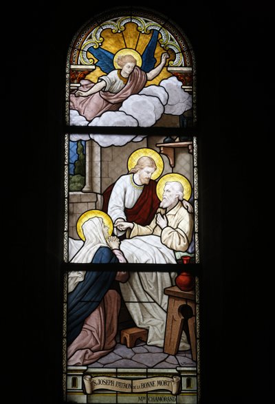 Notre Dame du Rosaire Katolik kilisesinde vitray: Saint Joseph, ölümün koruyucu azizi, Saint-Ouen, Fransa by Unbekannt