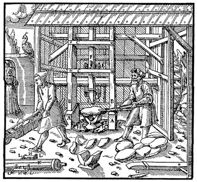 Daha fazla rafine etmek için bakır kupelasyon keklerini kırmak için damga, 1556 by Unbekannt