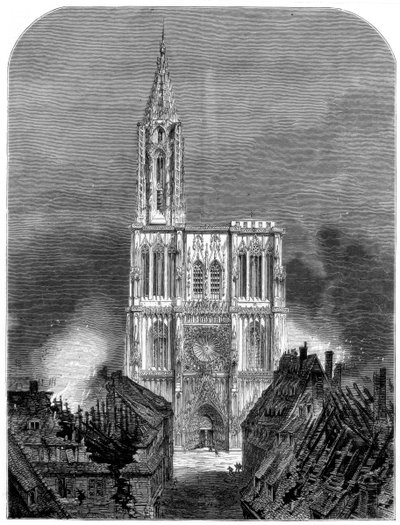Şehrin son bombardımanı sırasında Strasbourg Katedrali, Fransa-Prusya Savaşı, 1870 by Unbekannt