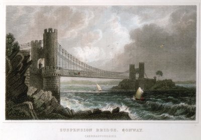 Conwy Halici üzerindeki asma köprü, Galler, c1840 by Unbekannt