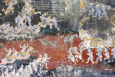 Sylver PagodaBu duvar resmi, klasik Hindu şiiri Ramayana, Phnom Penh, Kamboçya