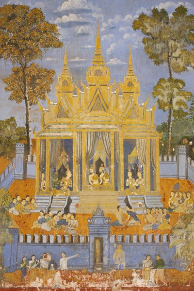 Sylver Pagoda Bu duvar resmi, klasik Hindu şiiri Ramayana, Phnom Penh, Kamboçya