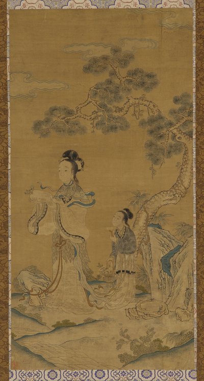 Goblen: bir Taoist kadın Ölümsüz ve bir çamın altında görevli, Ming hanedanı, 1368-1644. by Unbekannt