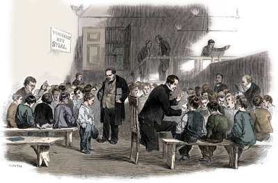 Ragged School Union okulunda çocuklara okumayı öğretmek, Lambeth, Londra, 1868 by Unbekannt