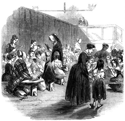 Ragged School Union okulunda kızlara okumayı öğretmek, Lambeth, Londra, 1868 by Unbekannt