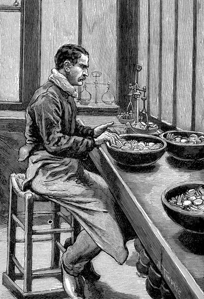 Altın parçalarının ağırlığının test edilmesi, Paris darphanesi, 1892 by Unbekannt