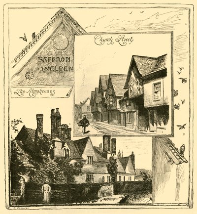 Almshouses, Audley End ve Church Street, Saffron Walden, 1898. by Unbekannt