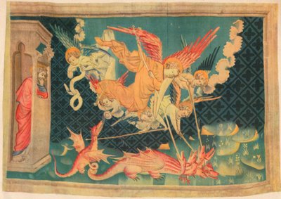 Kıyamet. St. Michael ve ajanları ejderhayı yener. by Unbekannt