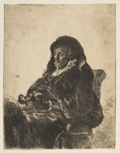 Sanatçının Annesi Bir Masada Oturmuş, Sola Bakıyor: Üç Çeyrek Boy, 1631