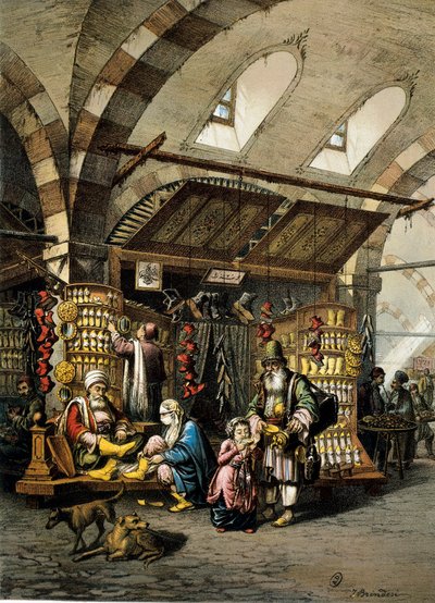 Konstantinopolis Çarşısı (çarşı), renkli litografi by Unbekannt