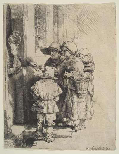Kör Hurdy-Gurdy Oyuncu ve Aile Sadaka Alma, 1648. by Unbekannt