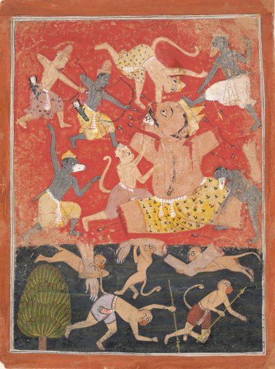 Demon Kumbhakarna Rama ve Lakshmana Tarafından Yenildi..., yakl. 1670. by Unbekannt