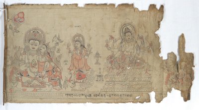 Kubera ve Parçalı Durga tarafından kuşatılan Tanrıça Vasudhara, 1651 tarihli. by Unbekannt
