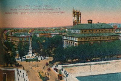 Place du Châtelet - Sarah-Bernhardt Tiyatrosu ve Saint-Jacques Turu, c1920 by Unbekannt