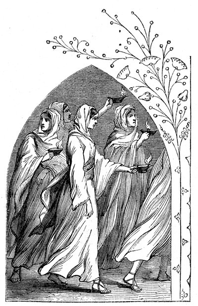 Bilge Bakireler damatla buluşacak, lambaları ışıl ışıl parlıyor, 1883 by Unbekannt