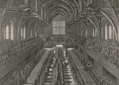 Westminster Sarayı'ndaki Büyük Salon'daki ziyafet... 1685, 1902'de II. James'in taç giyme töreni. by Unbekannt