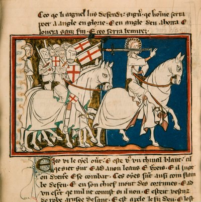 Beyaz atlı büyük kral. Minyatür: Apocalypse de saint Jean, yaklaşık 1320. by Unbekannt