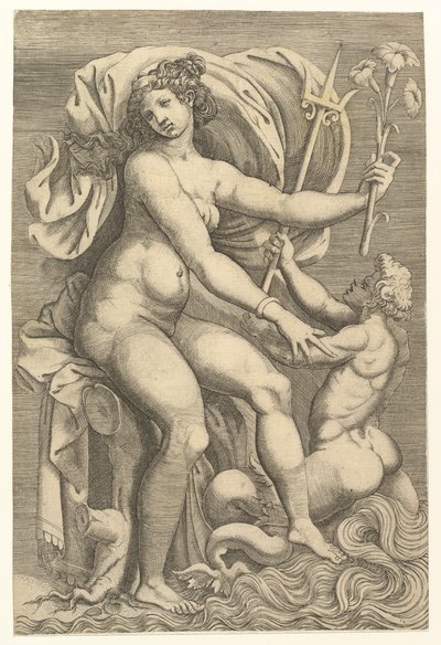 Bir Triton ile Oturan Thetis, 16. yüzyıl. by Unbekannt