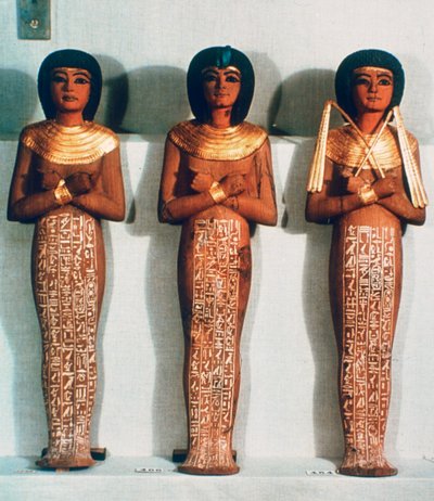 Üç Shabtis veya hizmetçi figürü, Tutankhamun cenaze nesnesi, 18. Hanedan by Unbekannt
