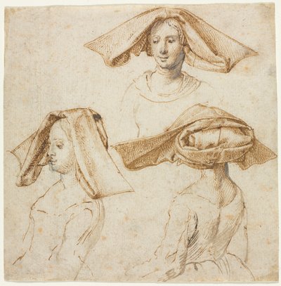 Özenli Bir Başlık Takan Bir Kadının Üç Çalışması, c. 1500. by Unbekannt