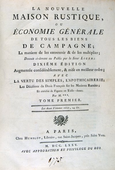 The New Rustic House veya General Economy, 1775