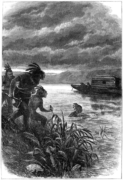 Ohio Nehri üzerindeki tüccarlar Yerli Amerikalılar tarafından saldırıya uğradı, 18. yüzyıl c1880 by Unbekannt