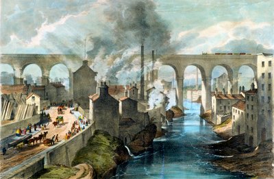 Londra ve Kuzey Batı Demiryolu üzerinde Stockport viyadükünü geçen tren, c1845 by Unbekannt