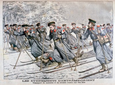 Hasta ve yaralı Rus birliklerinin kayaklar üzerinde taşınması, Rus-Japon Savaşı, 1904 by Unbekannt