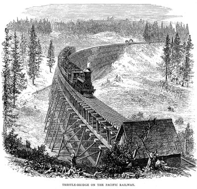 Union Pacific Demiryolu üzerindeki Trestle Köprüsü, ABD, 1876 by Unbekannt