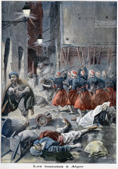 Yahudi karşıtı ayaklanmalar sırasında sokakları boşaltmaya çalışan birlikler, Cezayir, Cezayir, 1898 by Unbekannt